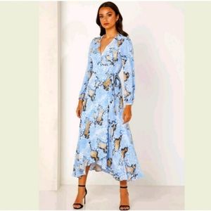 NWT Karen Millen $500.00 Midi Women's Dress Snake Print Blue Belted